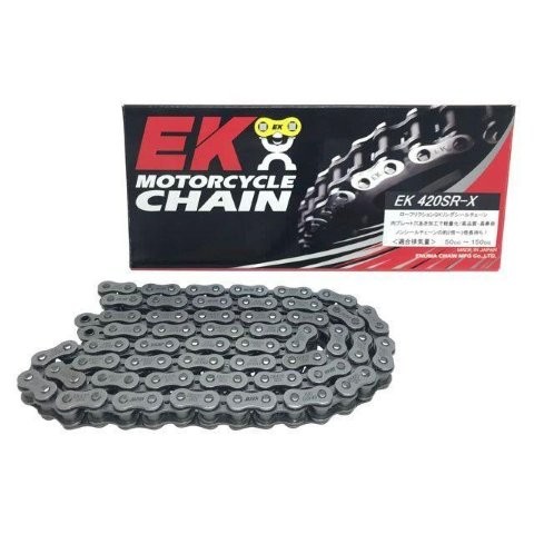 江沼チェーン EK チェーン/サイズ : 420SR-X/リンク数 : 134/付属ジョイント : MLJ/ジョイントタイプ : カシメ/カラー : スチール/420SR-134