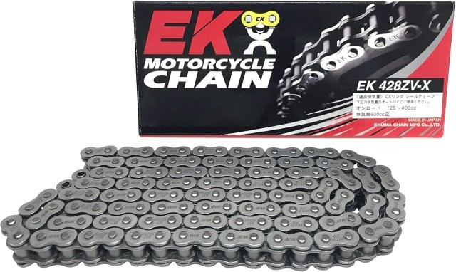 江沼チェーン EK チェーン/サイズ : 428ZV-X/リンク数 : 150/付属ジョイント : SKJ/ジョイントタイプ : 圧入クリップ/カラー : スチール/428ZV-150