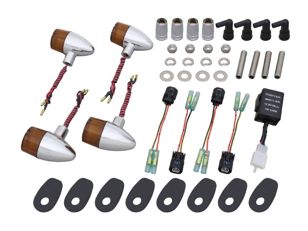 4営業日後 予定 POSH ポッシュ LED クラシカル 砲弾タイプウインカー車種専用キット メッキボディ/オレンジレンズ カワサキ Z900RS/CAFE Z650RS 132098-73｜MOTO-OCC 店
