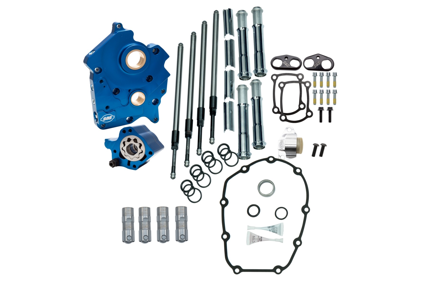 S&S Cycle エスアンドエスサイクル カムチェストキット/クロームプッシュロッドカバー M8 Oil Cooled/チェーンカム用 310-1263