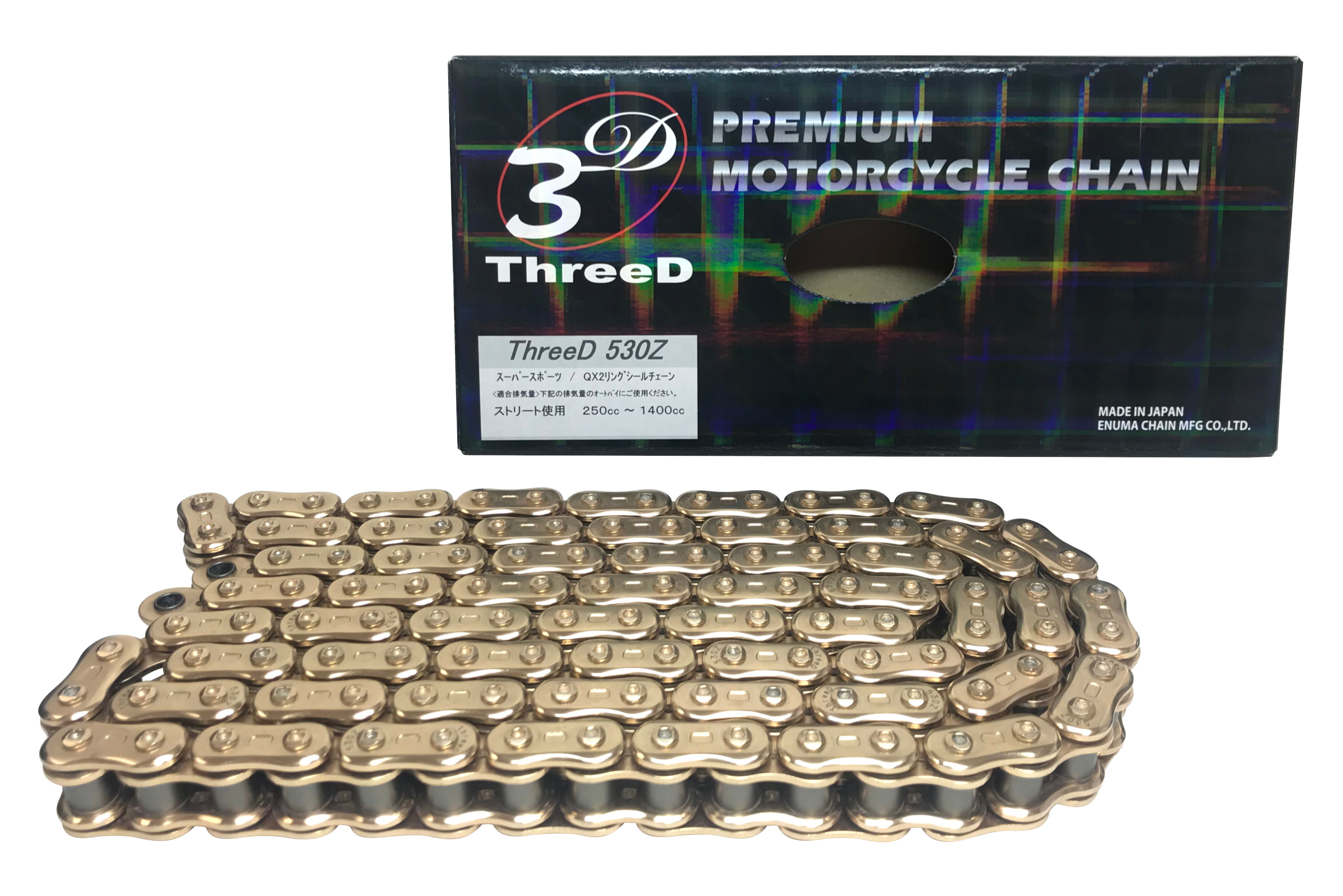 【18日限定！クーポン配布！】 EKチェーン(江沼チェーン) ThreeD (スリード) バイク用チェーン 530Z (GP/GP) ゴールド 110リンク MLJ カシメ