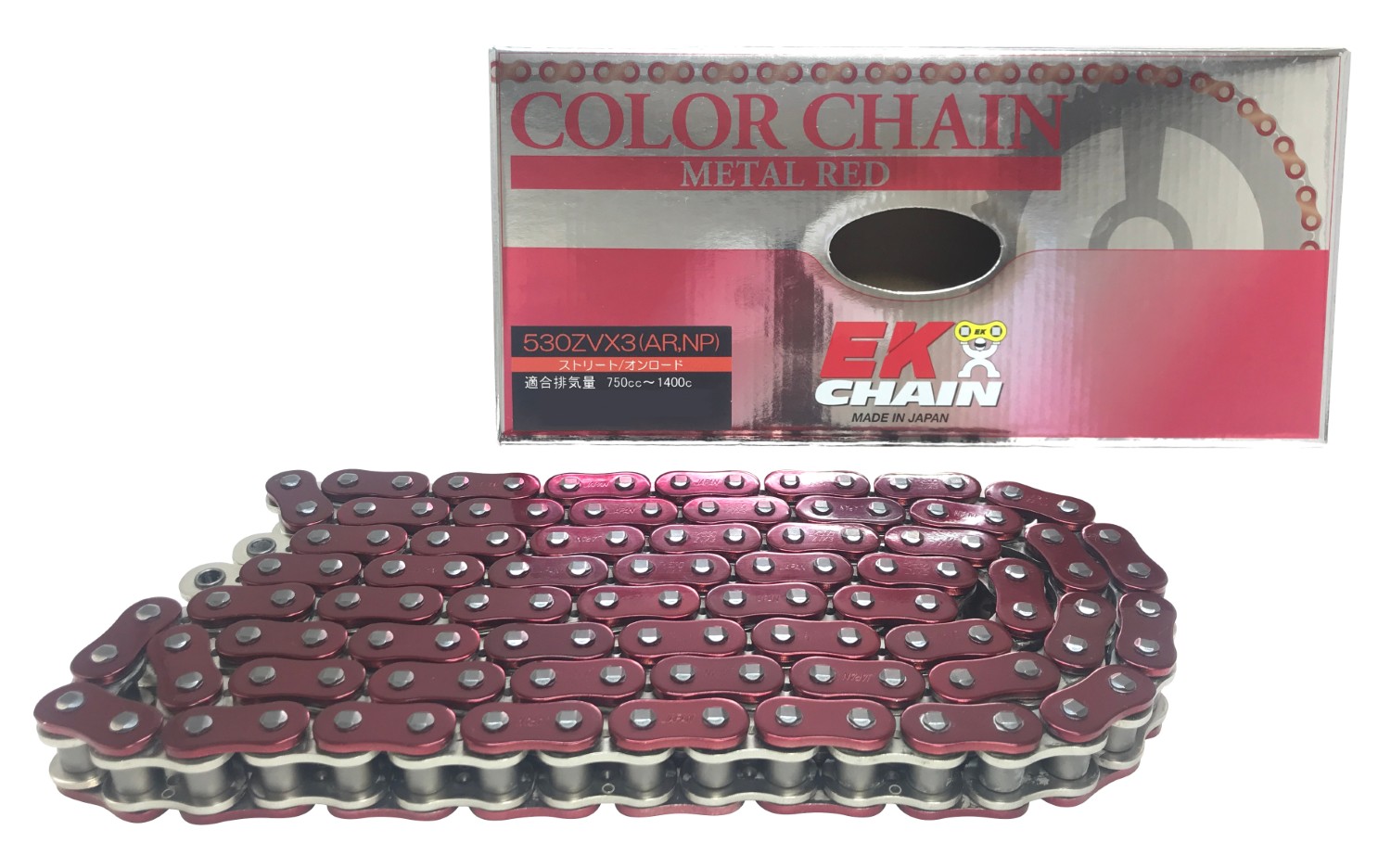 【20日限定!クーポン配布!】 EKチェーン 江沼チェーン バイク用チェーン 530ZV-X3(AR;NP) レッド 90L MLJ (カシメジョイント) NXリングシール|moto-zoa 店