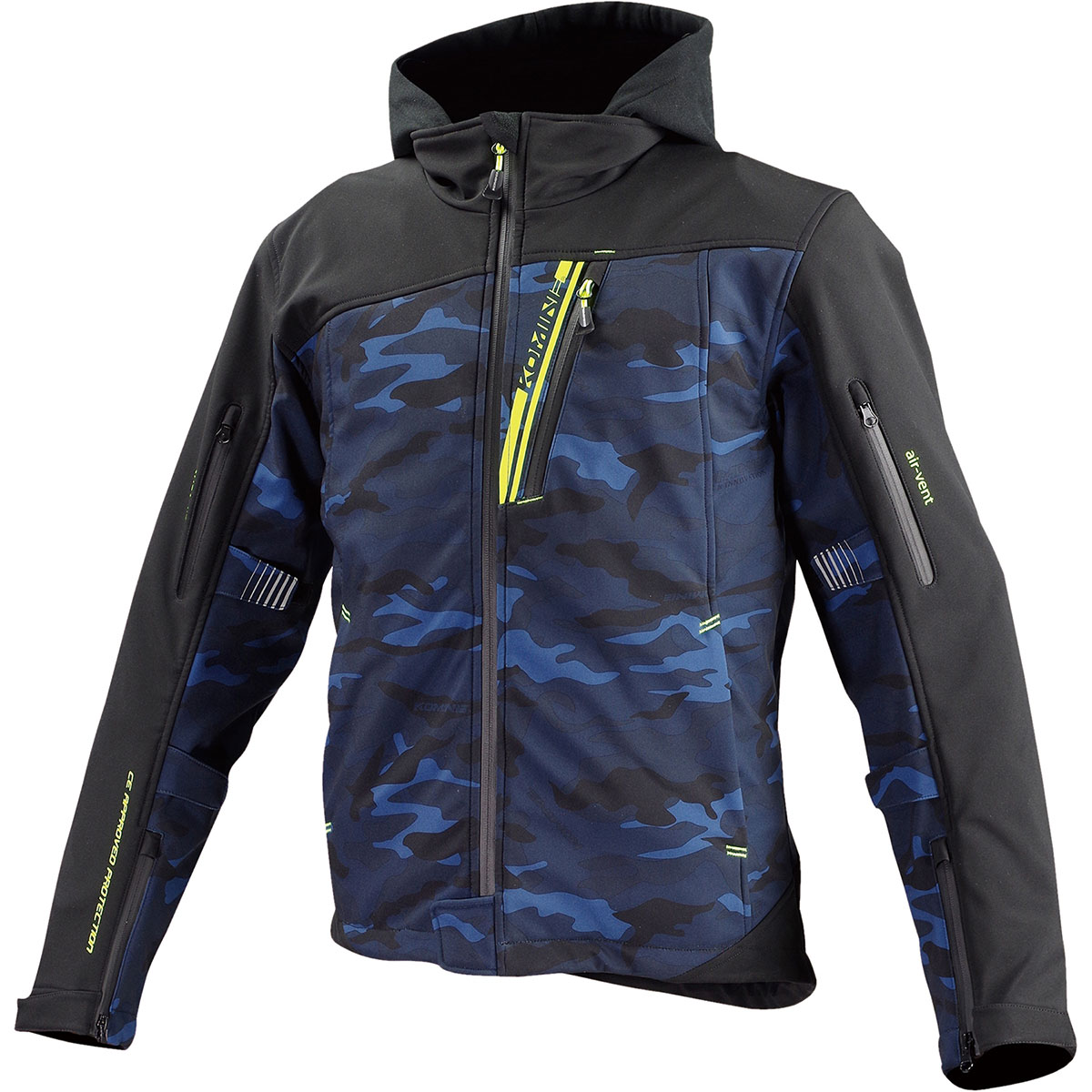【マラソン期間 クーポン配布！】 コミネ KOMINE バイク用 ジャケット Jacket JK-590 プロテクトソフトシェルウインターパーカ ブルー カモ ブラック 青 迷彩 黒 WSサイズ 07-590BLCA/BKWS