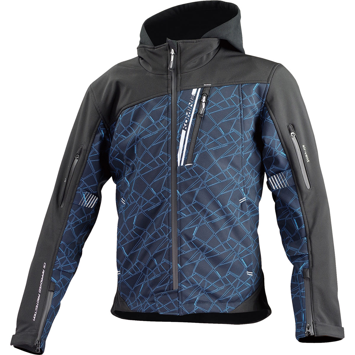 【マラソン期間 クーポン配布！】 コミネ KOMINE バイク用 ジャケット Jacket JK-590 プロテクトソフトシェルウインターパーカ クラッシュ ブルー ブラック 青 黒 Mサイズ 07-590/CBL/BK/M