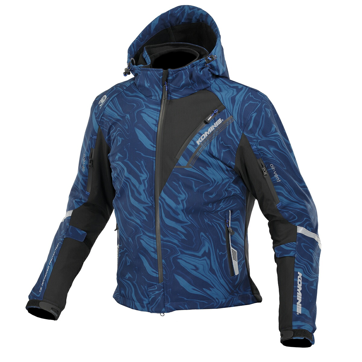 【18日限定！クーポン配布！】 コミネ KOMINE バイク用 ジャケット Jacket JK-579 プロテクトソフトシェルウィンターパーカ イフ ネイビーマーブル WMサイズ 07-579/NV-MARBLE/WM