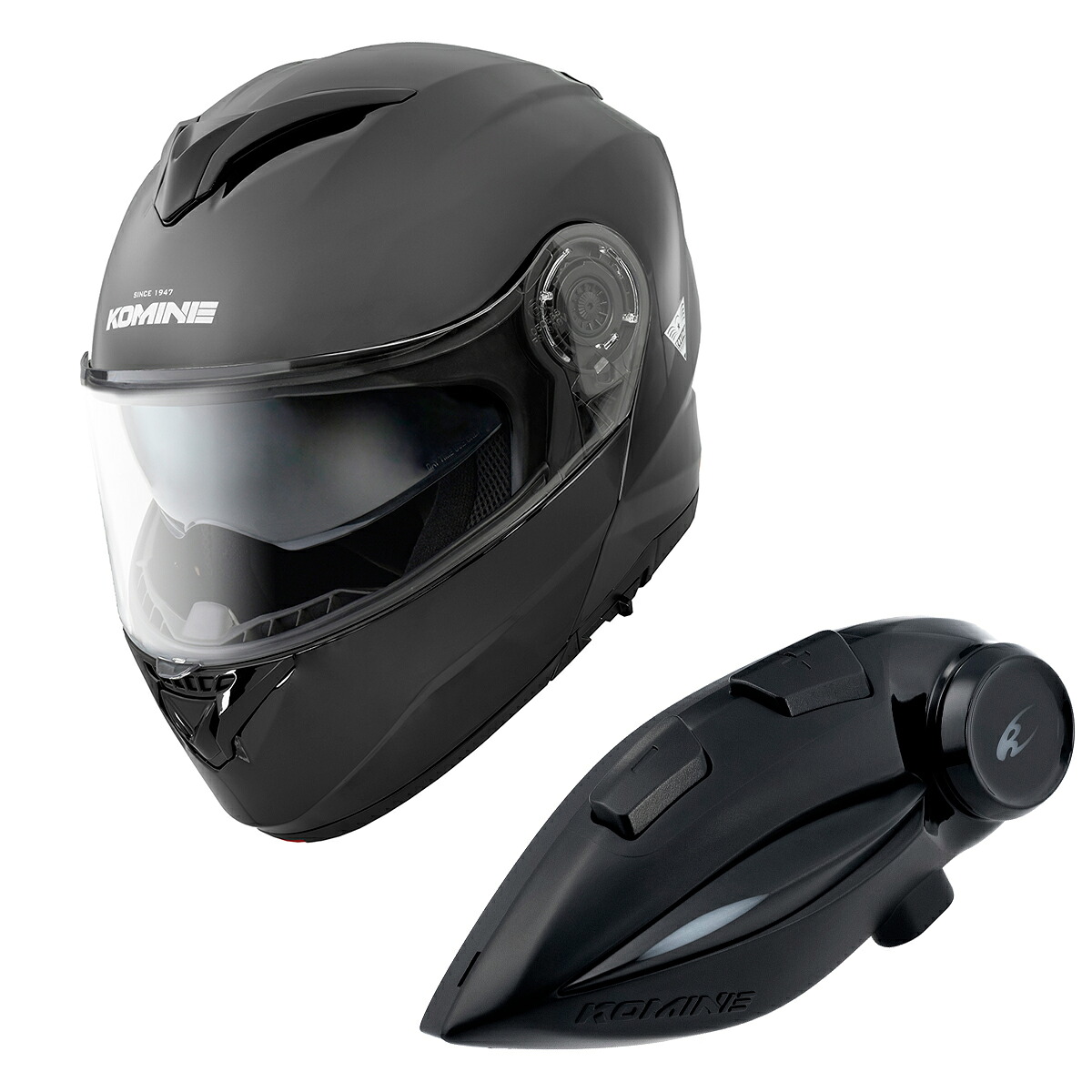 【25日限定！クーポン配布！】 コミネ KOMINE バイク用 HK-171 FL システムヘルメット + KK-902 モーターサイクルインターカム インカム グロスブラック XLサイズ UVカット 00-171｜moto-zoa 店