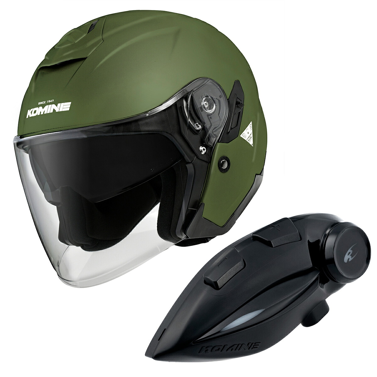 【18日限定!クーポン配布!】 コミネ KOMINE バイク用 HK-172 FL コンポジット FRP ジェットヘルメット + KK-902 モーターサイクルインターカム オリーブ XLサイズ 00-172