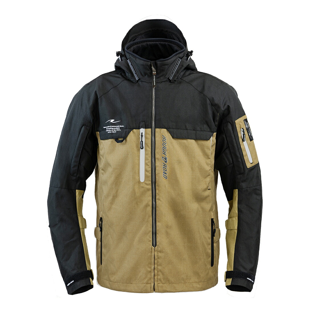 【マラソン期間 クーポン配布！】 ROUGH&ROAD (ラフ&ロード) バイク用 3シーズンジャケット RR7259 エアベントラフパーカー ブラック×カーキ RR7259BK/KK