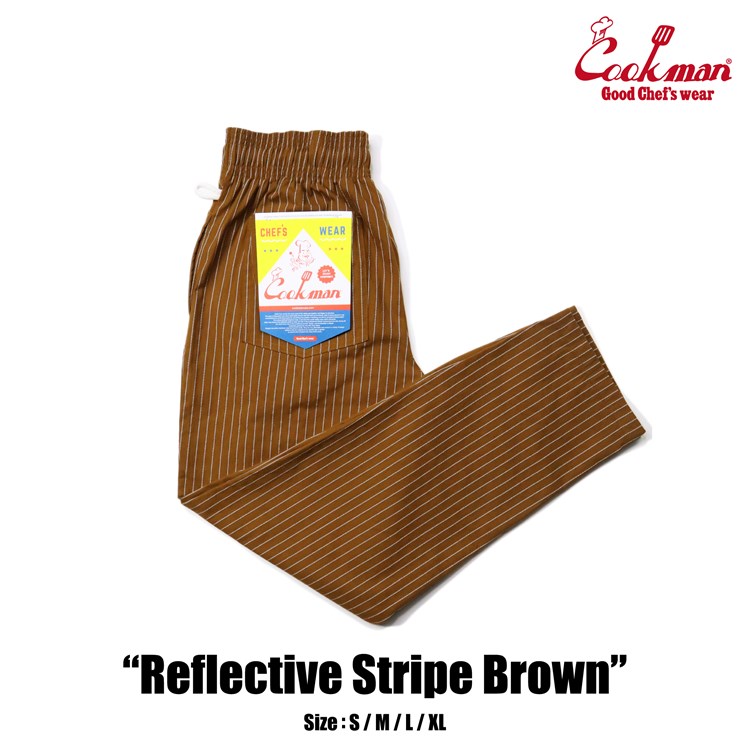 COOKMAN/クックマン　Long Chef Pants シェフパンツ「Reflective Stripe Brown」リフレクティブ ストライプ　リフレクター　ブラウン（ユニセックス）