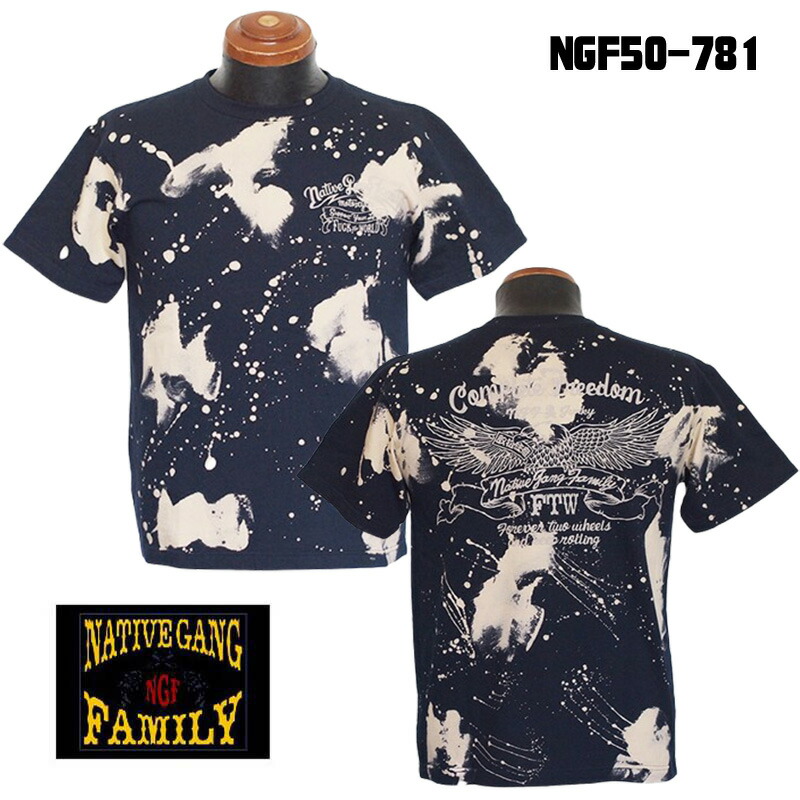 CHIGIRI｜半袖 Tシャツ　NATIVE GANG FAMILY　NGF50-781 イーグル　ペンキTシャツ　カラー：ネイビー