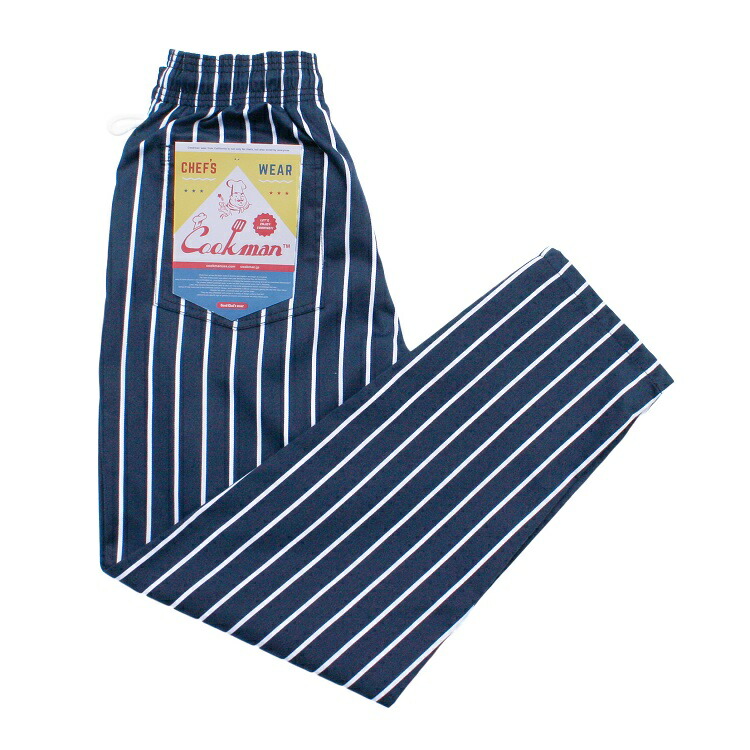 COOKMAN/クックマン　Long Chef Pants シェフパンツ「Stripe Navy」（ユニセックス）ストライプ　ネイビー（231-83802）