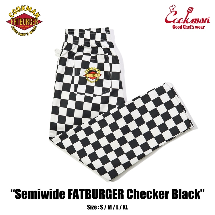 COOKMAN/クックマン　Chef Pants Semiwide　シェフパンツ　セミワイド 「 FATBURGER Checker Black」（ユニセックス）チェッカー　ブラック　チェック