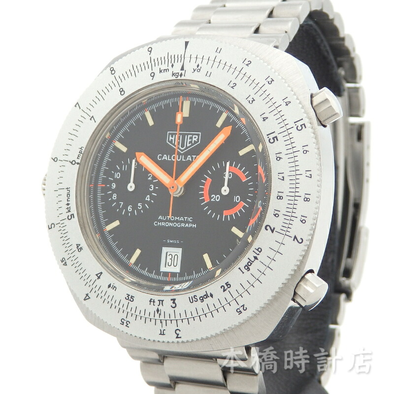 HEUER　ホイヤー　Calculator　カリキュレーター　110.633　Cal12　ブラック　ステンレススティール　自動巻き　腕時計　メンズ【中古】