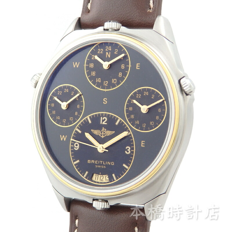 ブライト輪っか BREITLING WORLD TIME 世界ひと休み 80840 SV/GF 黒いこと メンズ 石英 ウオッチ【中古】