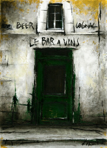 【作家名】中野克彦 【作品名】路地裏の緑のBAR　パリ　風景画　絵画　油絵　フランス　バー　額付き　インテリア　全国送料無料