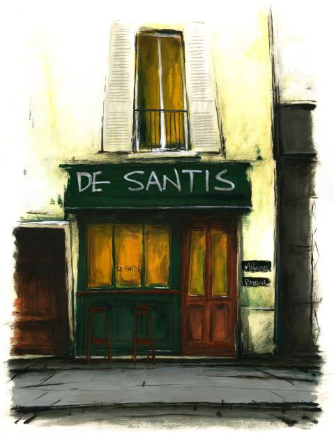 【作家名】中野克彦【作品名】パニーノ屋　パリ　風景画　絵画　フランス　ジークレー　版画　額付き　国内送料無料｜アートギャラリーモトカワ