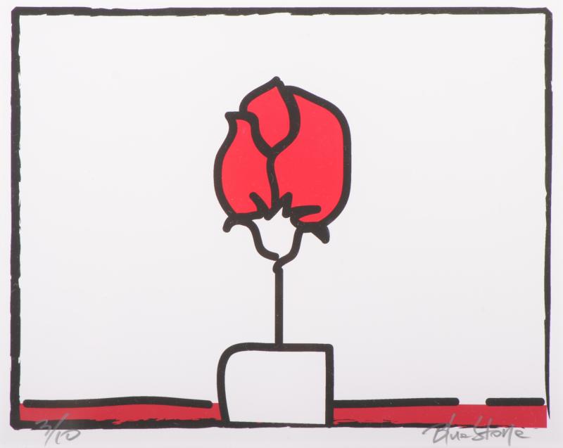 ブルー・ストーンPOP薔薇・RED-1 薔薇 絵画 花 ポップアート 版画 ジークレー 額付き 国内送料無料