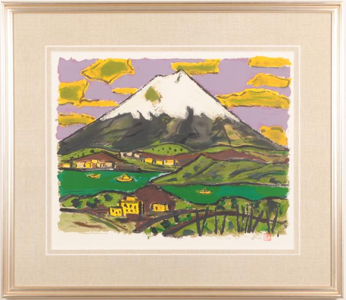 【真作】版画　神崎淳　ジクレー　月下の五重塔　静寂を描いた幻想風景　W195 真作】版画 神崎淳 ジクレー 月下の五重塔 静寂を描いた幻想風景