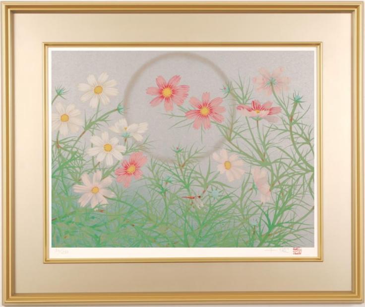 美品 中島千波「ポインセチア」リトグラフ 直筆サイン・落款有 額縁入り 日本画家 美品 中島千波「ポインセチア」リトグラフ 直筆サイン・落款有