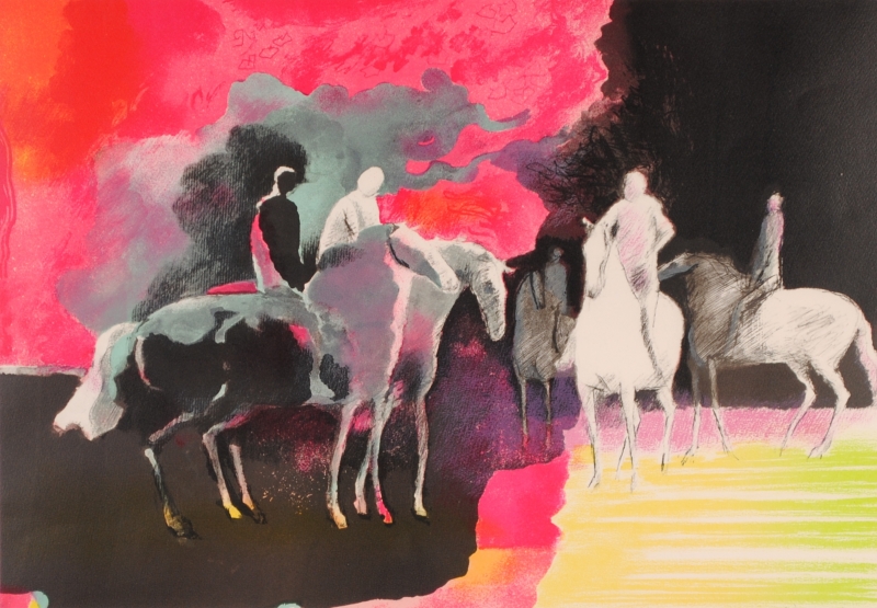 馬 絵画 世界有名な 90％以上節約 リトグラフ 版画 ポール 5頭の馬 ギヤマン 額付き 国内送料無料