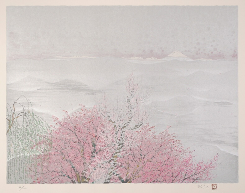 楽天市場】赤富士 絵画 富士山 梅 花 桜 波 絵 和風 インテリア