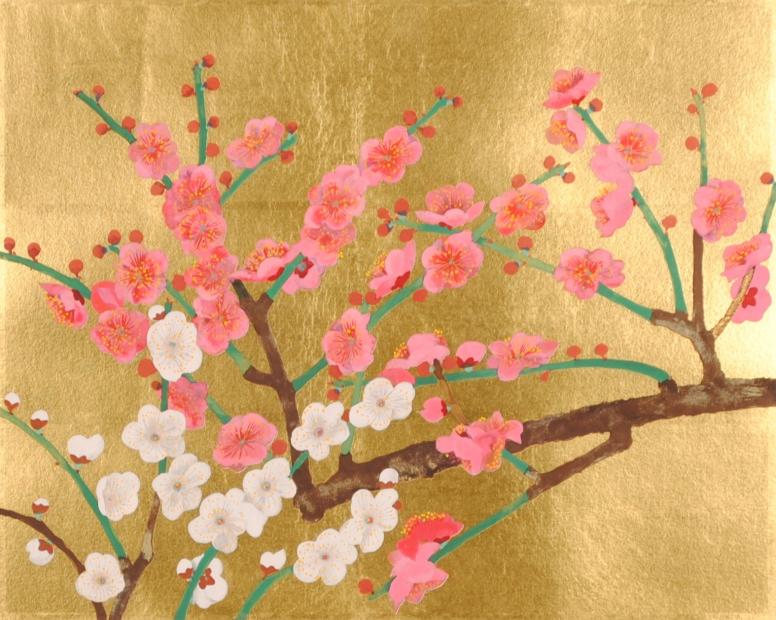 直営ストア 梅の花 絵画 和風 日本画 インテリア リトグラフ 版画 濱田台兒 紅白梅 額付き 国内送料無料 Fucoa Cl