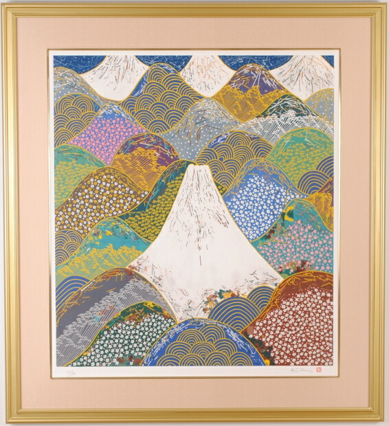 平松礼二、【ジャポン・富士春秋図】、希少な額装用画集より、新品額装付 楽天市場】赤富士 絵画 富士山 梅 花 桜 波 絵 和風 インテリア