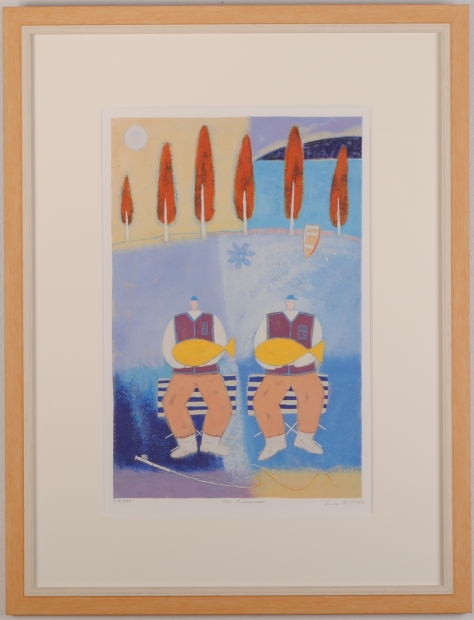 ポーラ・マッカードル二人の釣り人 ナイーフ画 絵画 シルクスクリーン