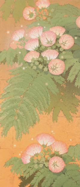 本荘正彦 雨沐蒼々 花 絵画 ネムノキ 絵 インテリア 和風 木版画 プレゼント コレクション 新築祝い 開店祝い 新品額付き 国内送料無料