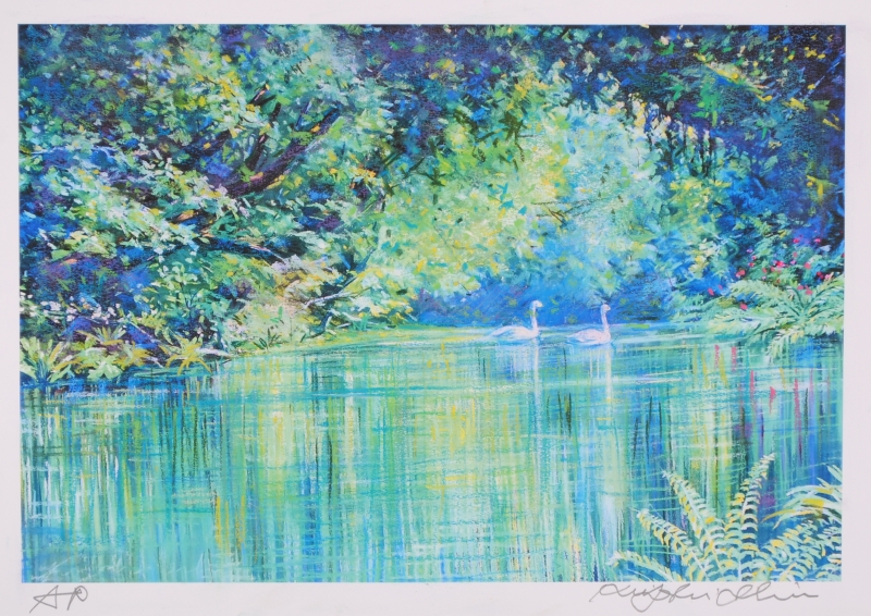 うのにもお得な情報満載！ フィンランド 風景画 絵画 北欧 白鳥 パステル