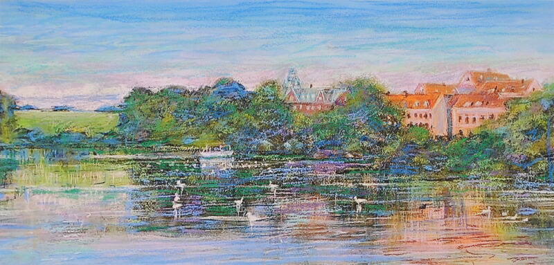 デンマーク 風景画 絵画 北欧 版画 ジークレー 石井清 「フレデリクスボー城の湖畔・G」 額付き 国内送料無料|アートギャラリーモトカワ