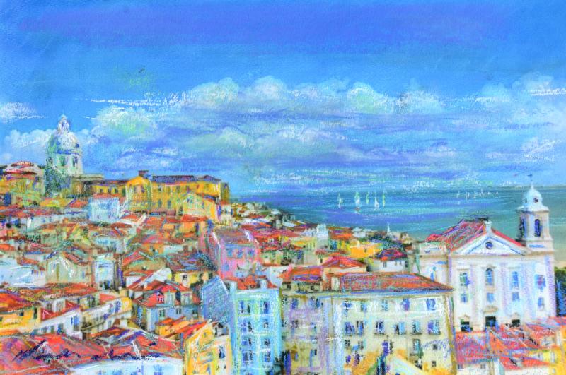 石井清　パステル画　 未開封品 五】真作 石井清 『風景』 パステル 20号 額装 ／ 北欧を