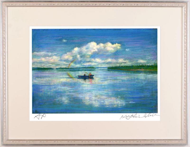 フィンランド 風景画 G ジークレー 北欧 国内送料無料 版画 白夜の釣り人 石井清 絵画 額付き 人気 絵画