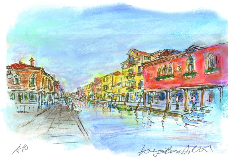 楽天市場】ヴェネツィア 風景画 絵画 イタリア 水彩画 石井清 「運河の