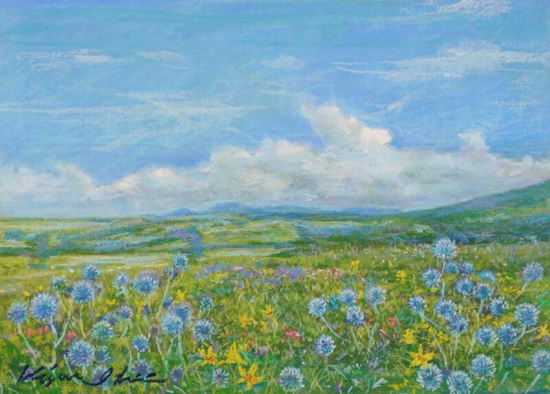 楽天市場】阿蘇 絵画 風景画 草千里 パステル画 石井清 「高原の夏