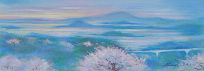 熊本 絵画 風景画 天草 パステル画 石井清 「桜咲く松島」 額付き 　国内送料無料