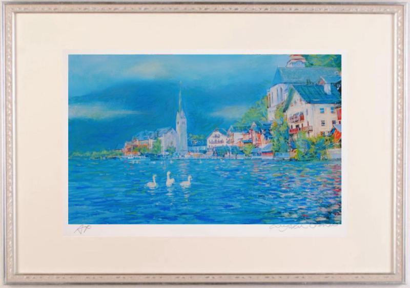 石井清 三羽の白鳥・G インテリア 絵画 風景画 オーストリア ハルシュタット ジークレー 版画 プレゼント コレクション 新築祝い 開店祝い 新品額付き 国内送料無料 ■｜アートギャラリーモトカワ