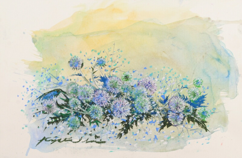 楽天市場】【作家名】石井清 【作品名】ルリアザミ・B 花 絵画