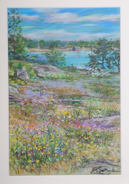 【作家名】石井清　【作品名】タミサリー・２　北欧　風景画　絵画　フィンランド　パステル画　額付き　全国送料無料