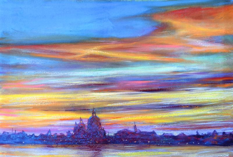 ヴェネツィア 絵画 風景画 イタリア ジークレー 版画 石井清 「ヴェニスの夕景・G」 額付き　国内送料無料｜アートギャラリーモトカワ