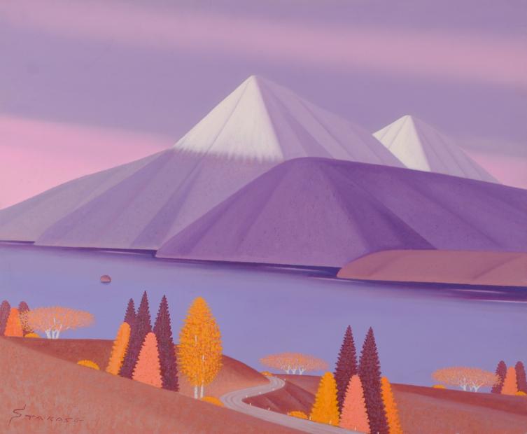 楽天市場】絵画 本間武男 シルクスクリーン 版画 『湖畔2』 木 湖 空