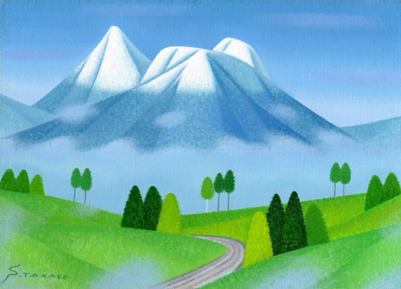 風景画黒姫山額縁入り