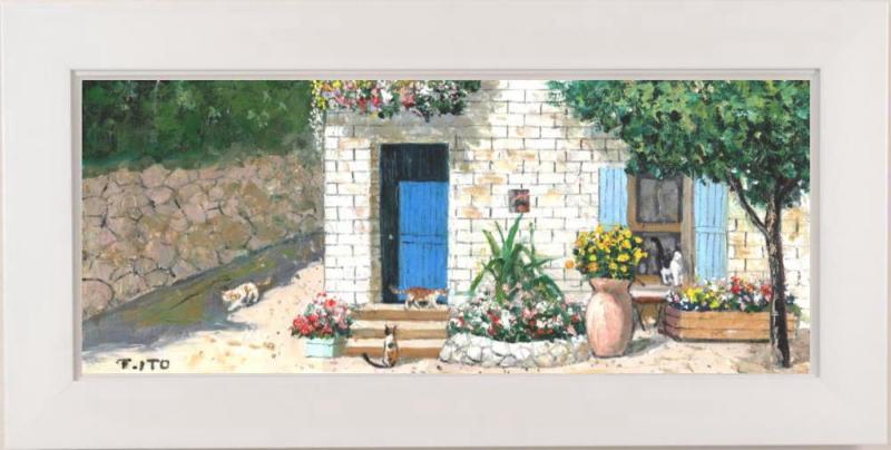 楽天市場】伊東拓実 「 青い扉と猫 」 油絵 油彩画 WF3 : 内田画廊