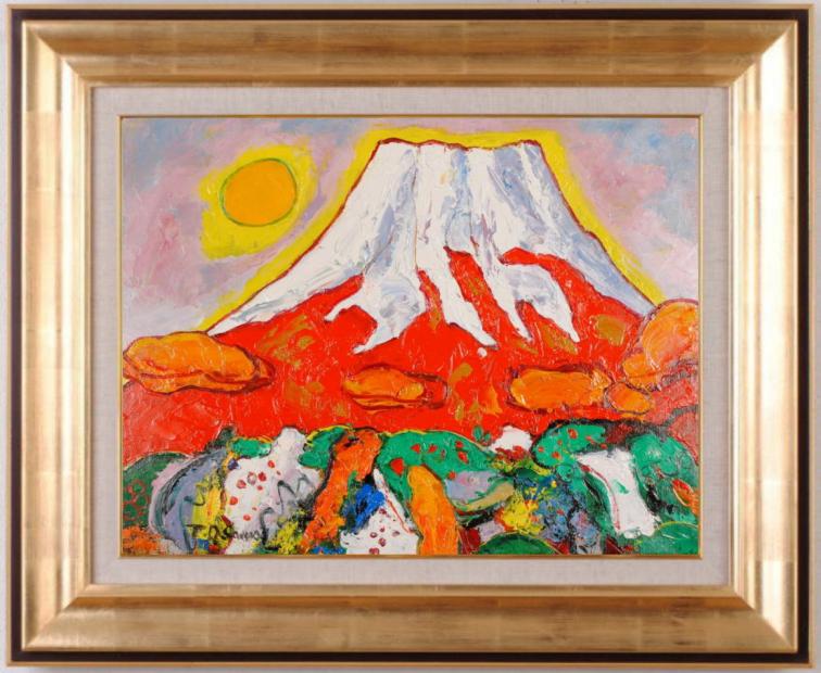 sale【ART】並木修一郎真筆(黄金赤富士)6号 並木修一郎 「 黄金富士 」( 赤富士 ) 油絵 ・ 油彩画 WSM