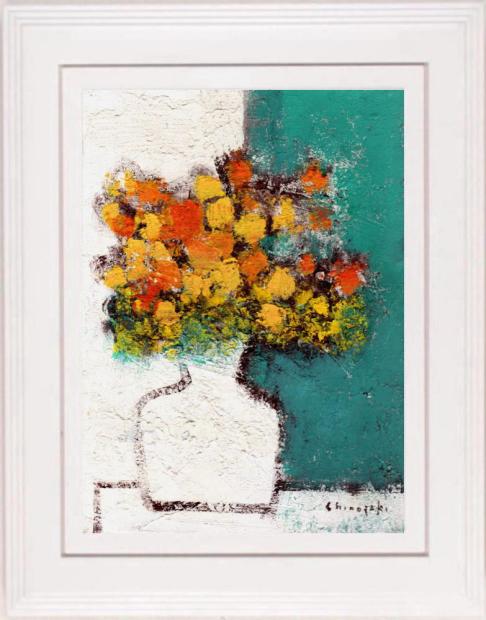 楽天市場】篠崎晴夫 青い花瓶と紫の花 花 絵画 静物画 油絵 一点