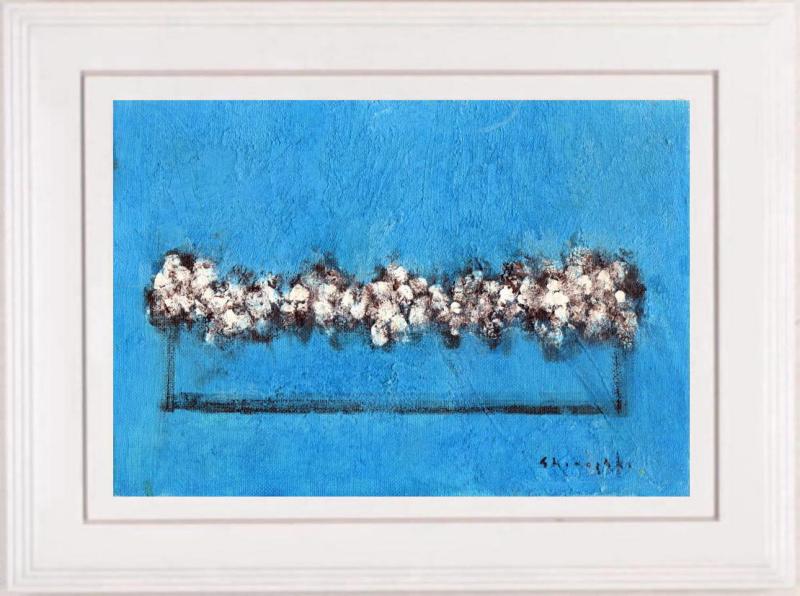 SALE／73%OFF】 篠崎晴夫 青い背景の白い花 2 花 絵画 静物画 蝶 絵