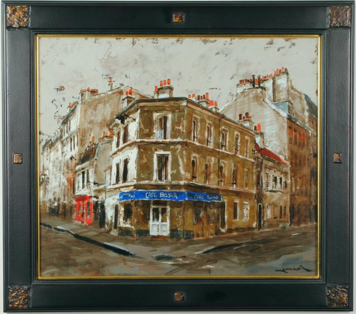 マキ・ヨウイチ サン・ドニ風景 パリ 絵画 風景画 インテリア 油絵 一点物 プレゼント コレクション 新築祝い 開店祝い 額付き 国内送料無料 ■