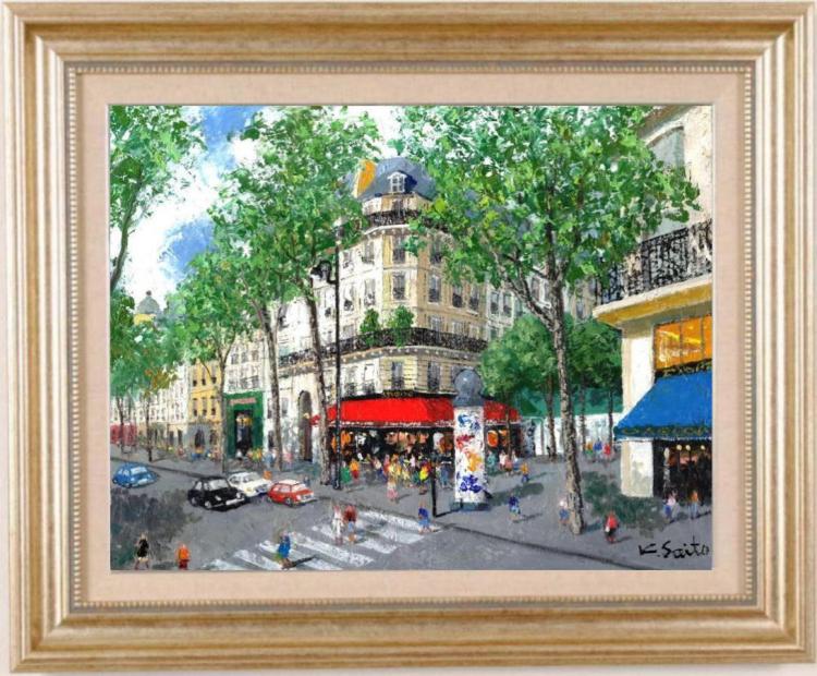 楽天市場】油彩画 斉藤要 「パリのカフェ」 SM号 額入り 油絵 風景画