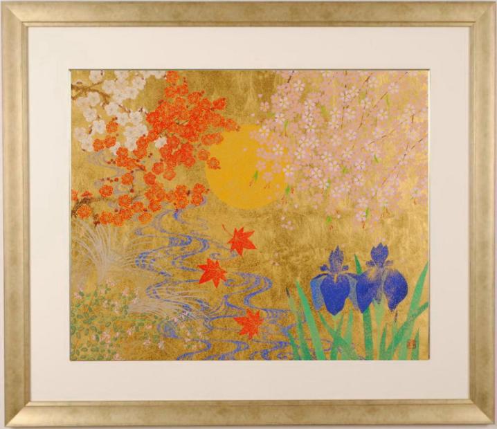 楽天市場】渡辺 章雄「秋草」日本画・S4号 創画会会員 百貨店人気画家