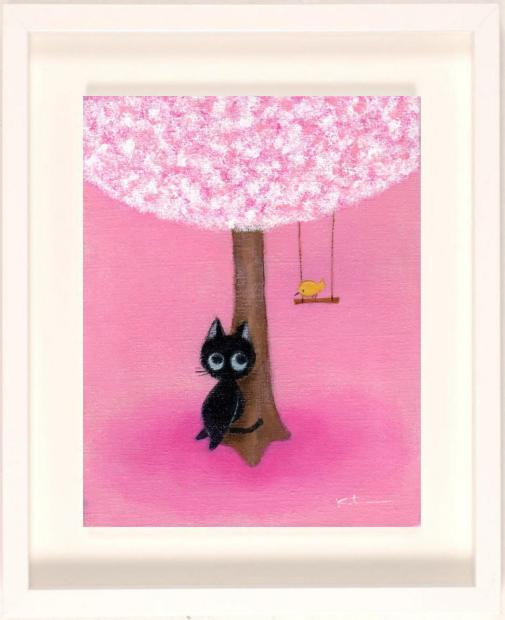 絵画 猫 猫の絵 アクリル画 ミニ絵画 マグネット 静物画 抽象画 セット販売 ミニ絵画「黒猫と紫陽花①」 | 紫苑工房 -AtelierShion-